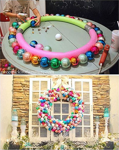 Pool Noodle Holiday Wreath、Goodhousekeeping.comの記事。com via pinterest