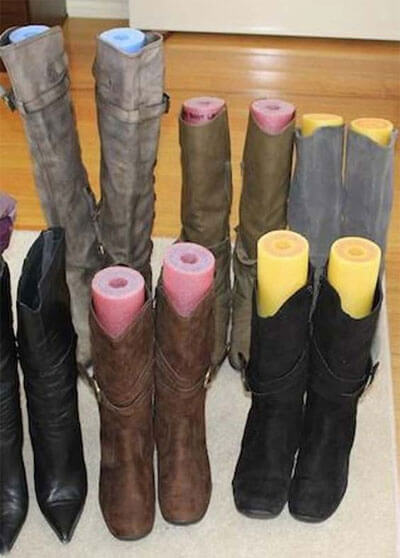 Pool Noodle Boot Stands, from Lesley Braate, via pinterest