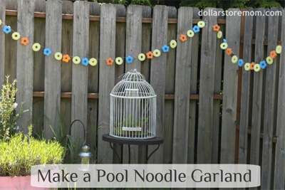 Pool Noodle Garland, from Dollar Store Mom, can be used for any occassion, indoors or outdoors.