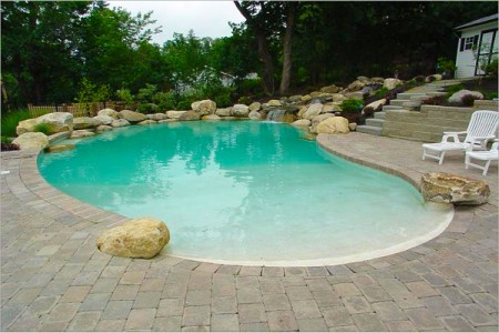 rectangle pool with beach entry