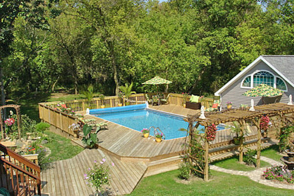 wood pool deck style for an above ground pool