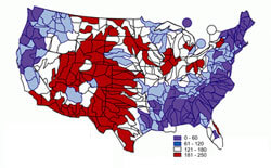 Water hardness map of United States
