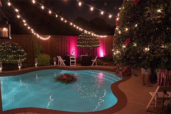 swimming pool decorated for the holidays