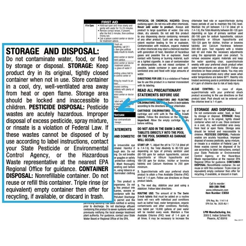 pool chemical safety storage and disposal instructions